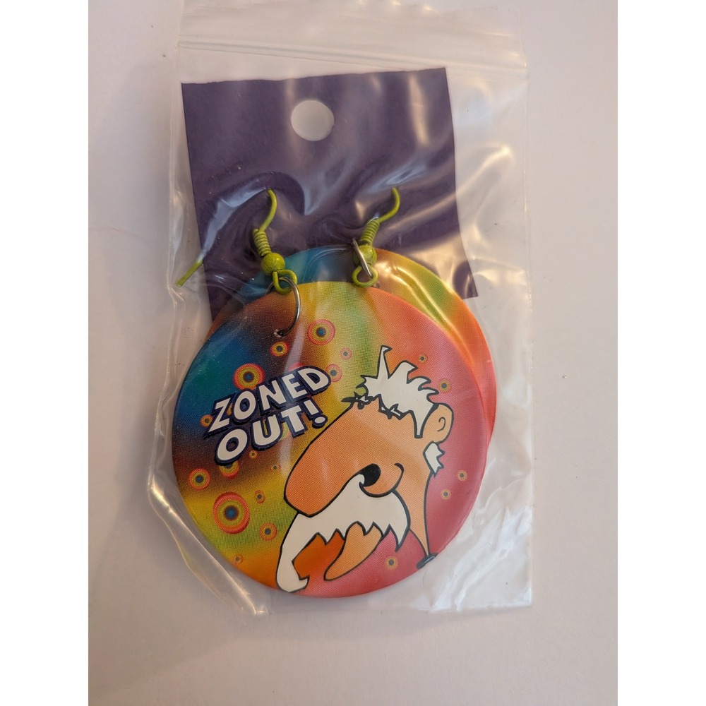 Zoned Out Cartoon Disc Drop Earrings Rainbow Retro Novelty Jewelry Multi Color